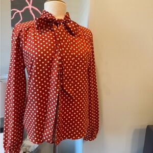 Rust Colored Polka Dot Blouse with Bow